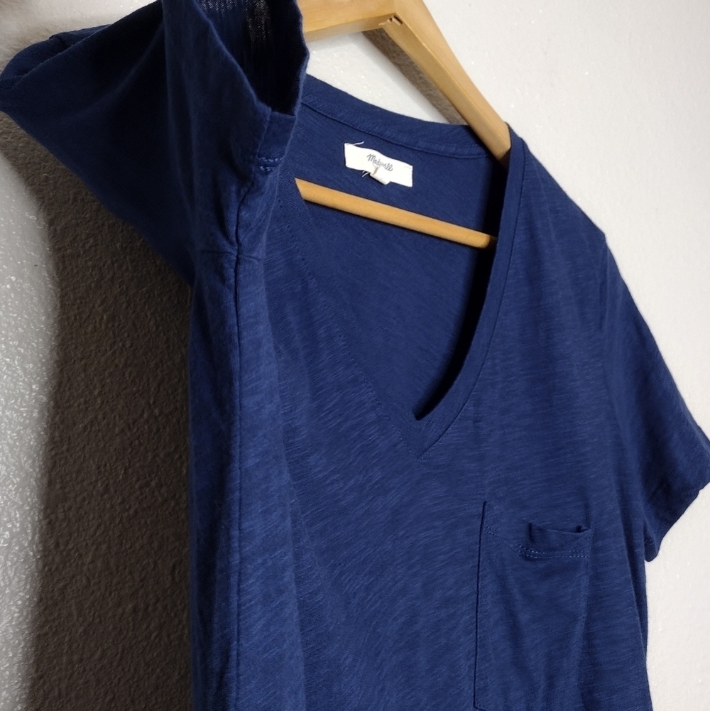 Madewell Women's Cotton Blue Short Sleeve V-Neck T-Shirt Basic Top - Picture 8 of 13